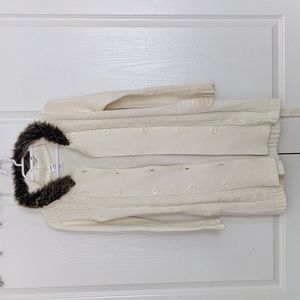 Long Knit Cardigan with Fur Hood